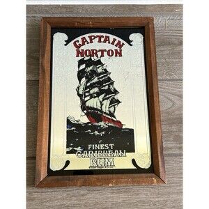 Vintage Pub Mirror CAPTAIN NORTON Finest Caribbean Rum Graphic EUC 1977